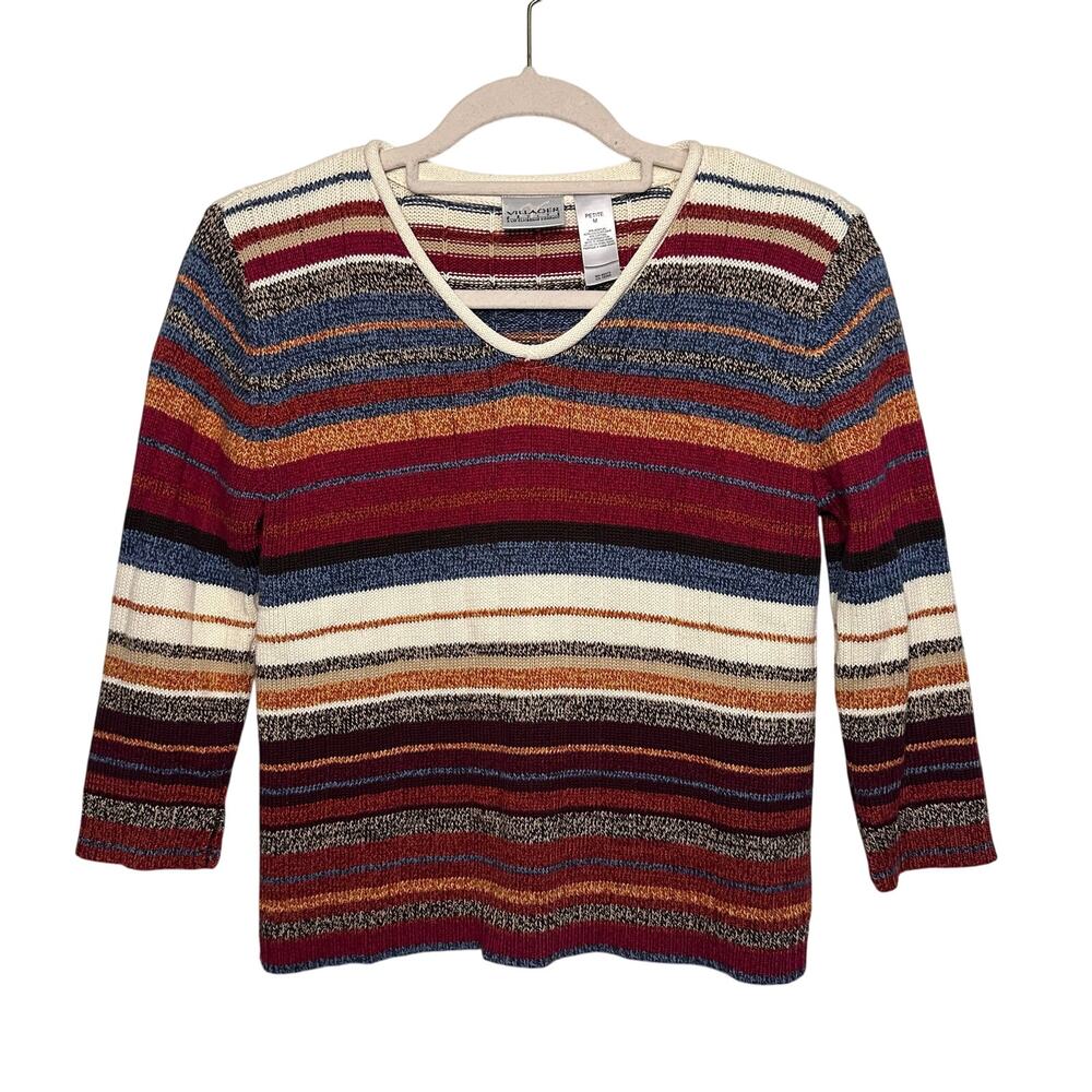 Womans villager liz claiborne striped 3/4 sleeve light sweater size p m